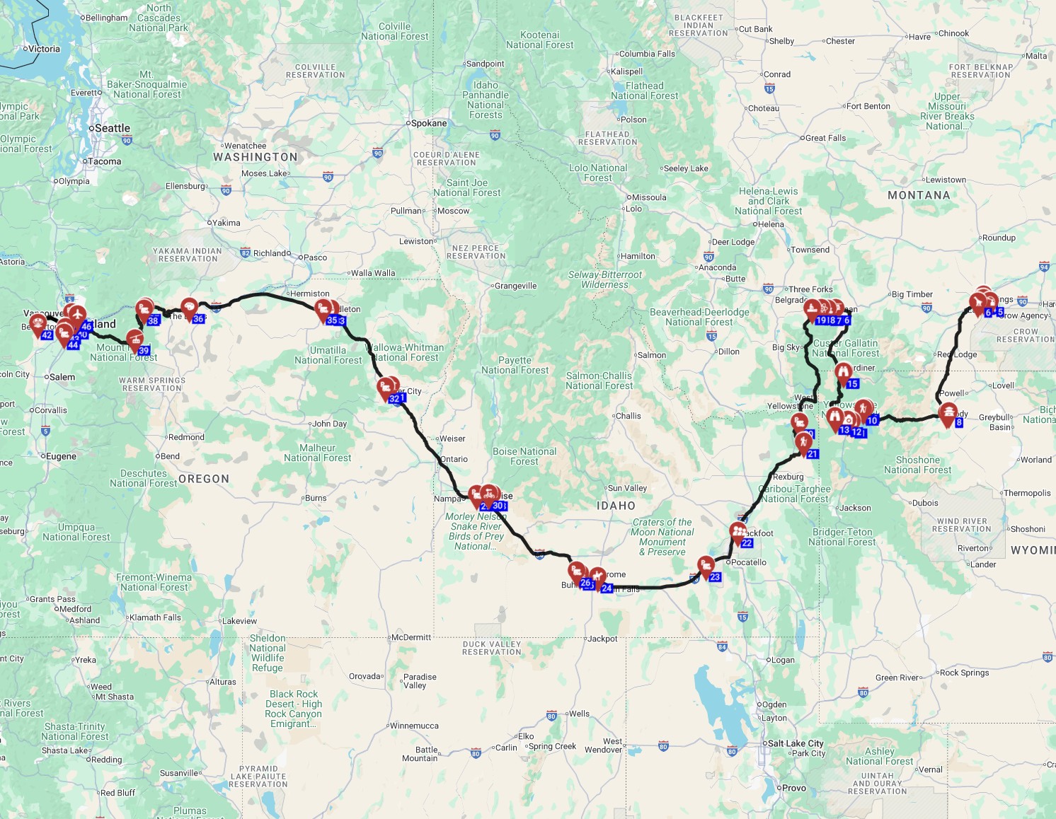 Map for Billings to Portland - The Cascade Route Planner RVing Through the Wild Northwest
